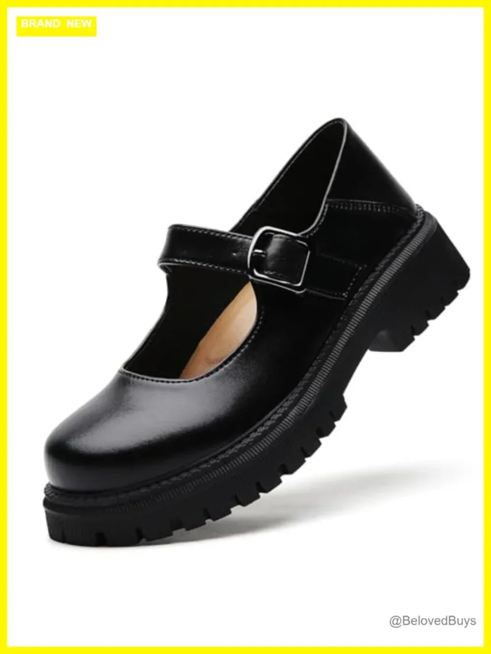 Round Toe Leather Platform Mary Janes with Hook and Loop Closure